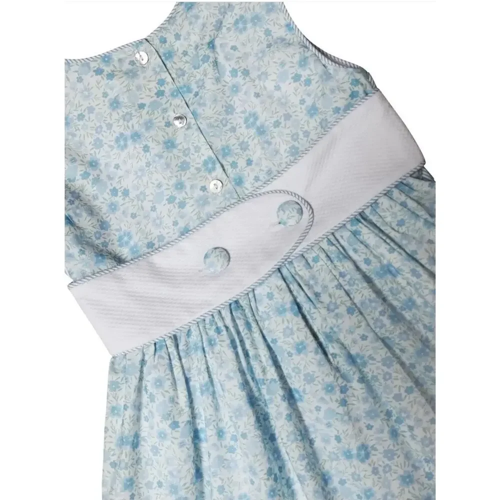 Marco & Lizzy Girls Blue‎ Floral Carly Sleeveless Dress - Embroidery on Waist